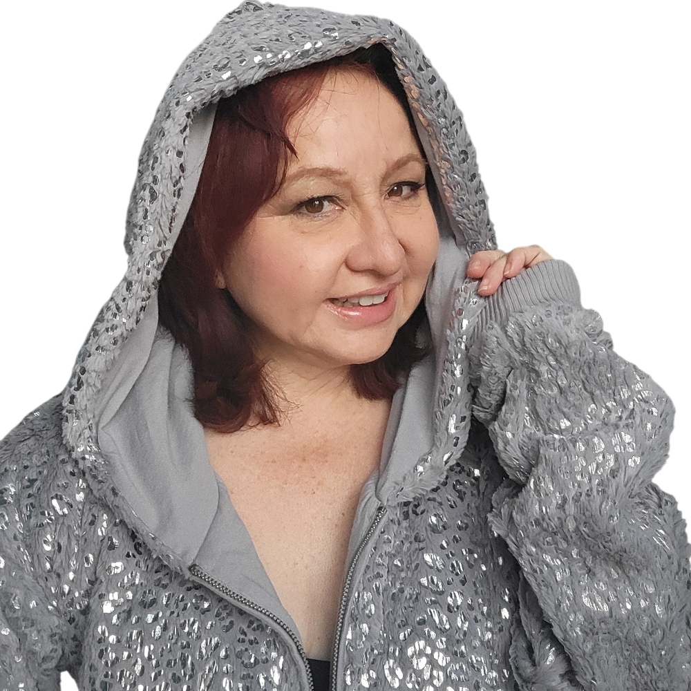 Victoria's Secret PINK Silver foil Leopard Print Jacket hooded MD Limited Edit
